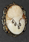 14K Gold Cameo Filigree Multi Diamond Necklace Sapphires Brooch Pendant — photo 4