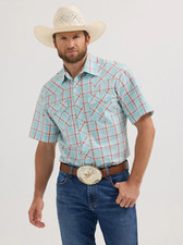 Men's Wrangler Retro  Short Sleeve Sawtooth Pocket Snap Shirt Icy Sea -112365894