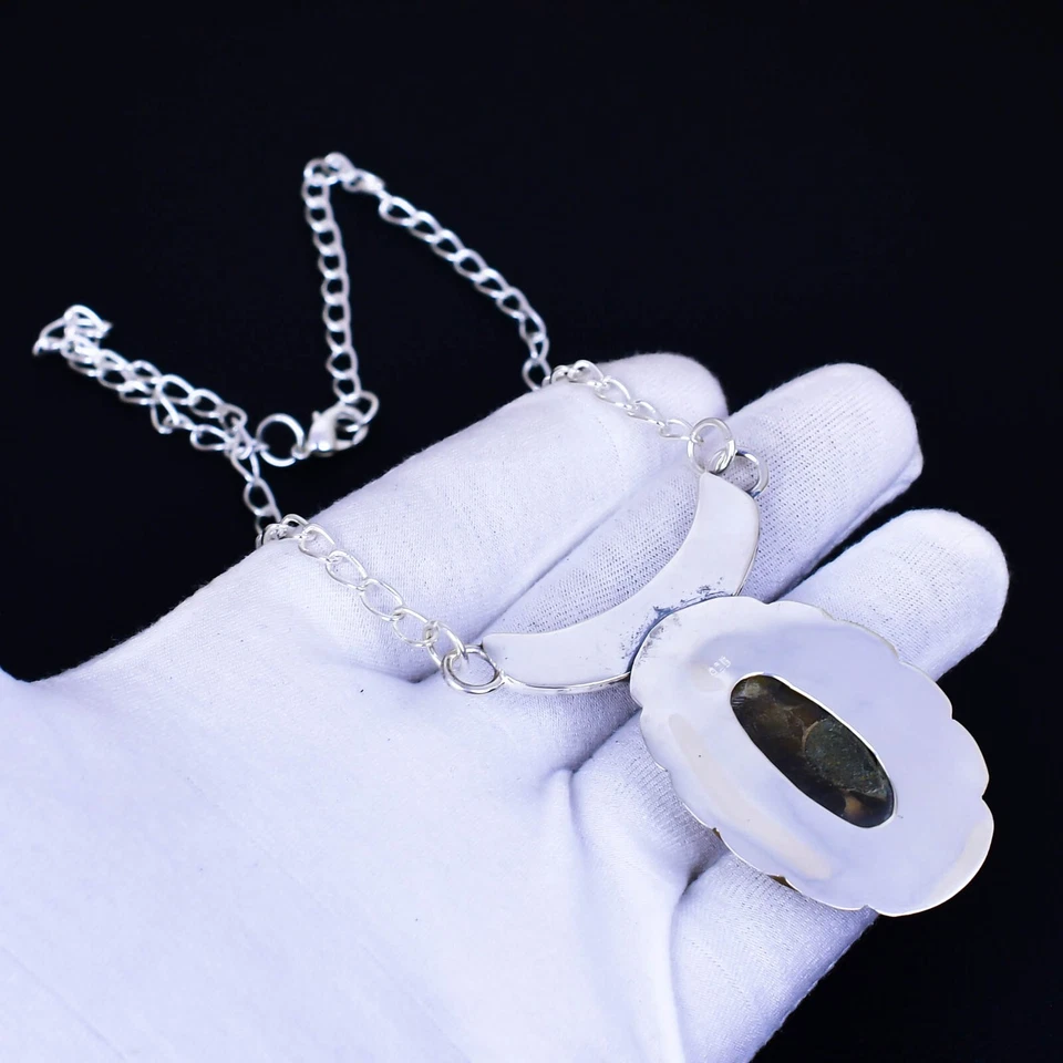 Natürlich Ammonit Edelstein Anhänger 925 Sterlingsilber Halskette Für Hochzeit - Bild 3 von 4