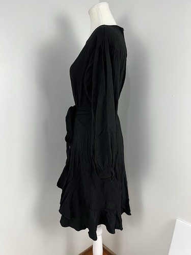 Seed Heritage Textured Mini Dress Size 14 Long Sleeve Ruffle Hem Black - Picture 2 of 14