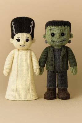 Frankenstein or Bride Knitted DK Double Knit Pattern Only Halloween Horror 25cm