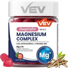 VEV DeepCalm Magnesium Gummies 14-in-1 Stress & Sleep Support | Vegan, 90 Gummie