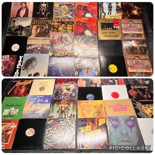 46 Vinyl Records Lot Kiss, Alice Cooper, Iron Maiden, Rolling Stones, Rock Metal