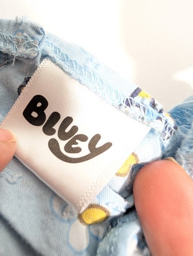 Bluey Girls' 3T Ruffled Tiered Dress Light Blue Daisy Print with Bluey Pups - Picture 3 of 6