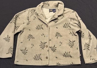 Route 66 WOMENS SWEATER WITH LEAVES L Button Up Polyester Fleece B32