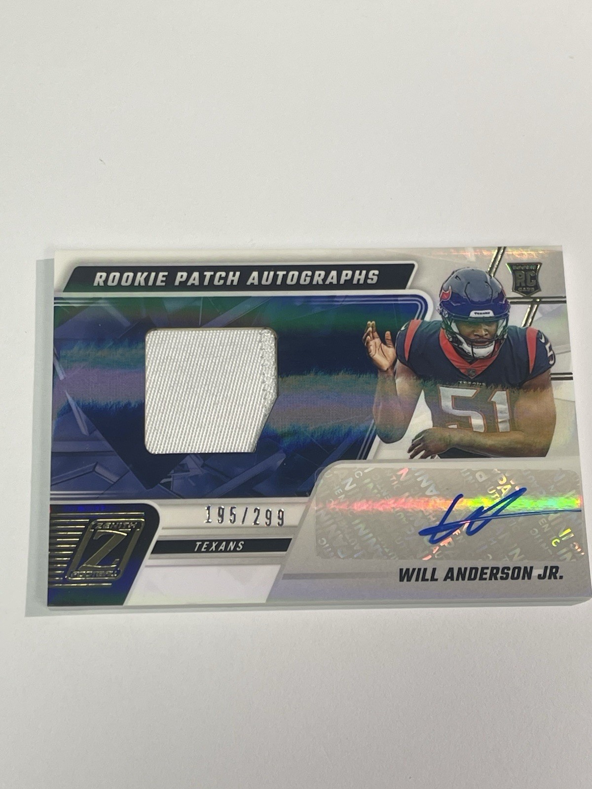 2023 Panini Zenith Will Anderson Jr. RPA Rookie Patch Autograph /299 Texan RC