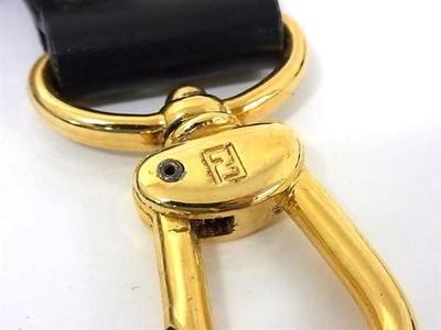 FENDI Shoulder Strap Black Leather Gold Hardware Length 115cm Bag