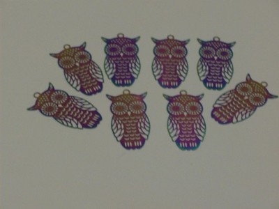 8 Piece Unique 1.5'' Metal Laser Cut Rainbow Iridescent Owl DIY Pendant Lot