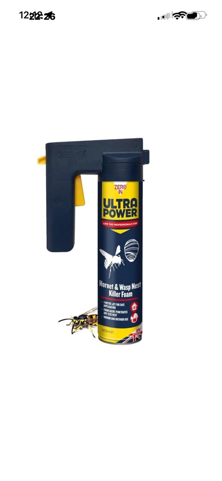 Zero In Ultra Power Wasp & Hornet Nest Killer Foam 600ml  4M Range Professional