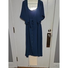 SComChic Women's Maxi Dress Dark Teal Smocked Tie Front Buttons Flowy Sz 4XL EUC