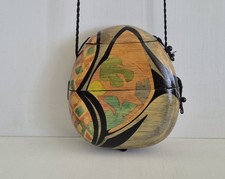 Rafael S nchez Vintage Handmade Oval wood Purse Painted In Abstract Earth Tones