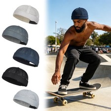 Mens Mesh Brimless Cap with No Brim Summer Docker Cap Beanie Hat Breathable