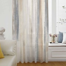 Blue Brown Ombre Sheer Curtains 63 Inches Long for Living Room/Bedroom, Moder...