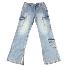 Zara Jeans Womens Size 8 Light Wash Cargo Pockets Wide Leg Casual Blue Denim