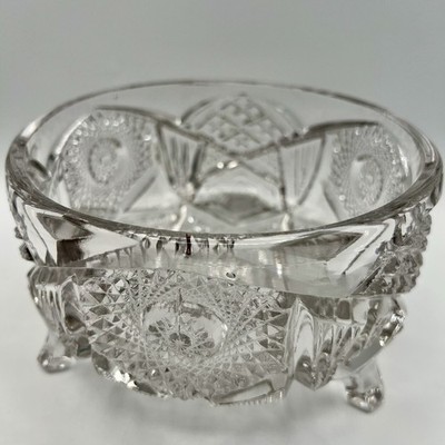 Vintage ABP Cut Glass Bowl Tri Foot Hobstar Fernery Heavy Thick Lead Crystal 7.5