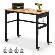 48" Adjustable Workbench Hardwood Workstation w/Universal Lockable Wheels