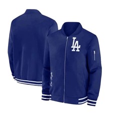 LA Dave Roberts LA Dodgers Blue Jacket Blue Fleece Bomber Style Varsity Jacket