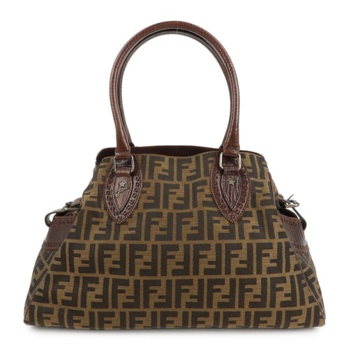 Fendi Zucca Ethnico Canvas Leather Shoulder Bag Brown 8BN162 Authentic Used