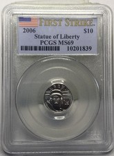 2006 $10 Platinum Eagle PCGS MS69 First Strike Statue of Liberty 1/10 oz
