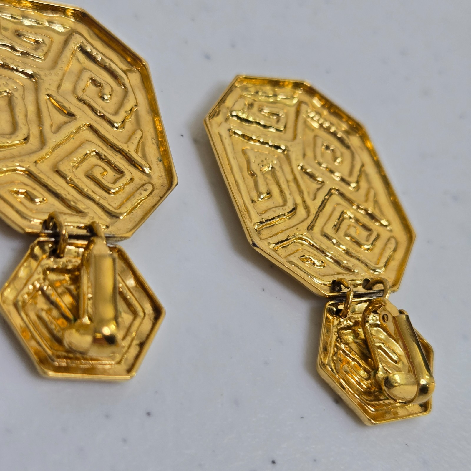 Gold Abstract Swirl Pattern Statement Clip On Ear… - image 5