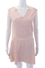 Halston Heritage Womens Silk Sleeveless V Neck A Line Dress Pink Size S
