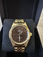 Invicta Gold Tone Dress Watch Brown Dial Quartz Box Papers All Links