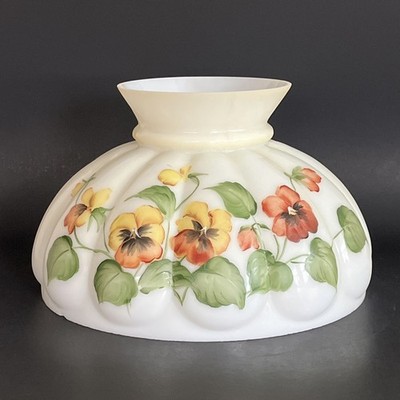 Vintage 10'' Fitter Pansy Floral Hurricane Oil Or Electric Glass Melon Lamp Shade