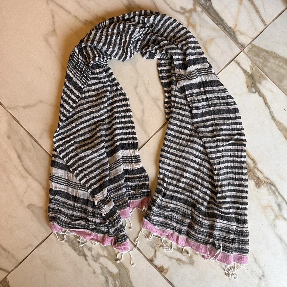 AE American Eagle Outfitters 100% Algodón Sarong Cubrir Bufanda Negro Rosa Blanco  Foto 2 de 4