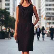 Tahari Arthur S. Levine Black Shimmer Pleated Sheath Dress Size 10