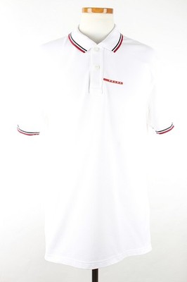 Pradaポロシャツ Prada Logo Three Stripes PK Short Sleeve Polo Shirt White XL