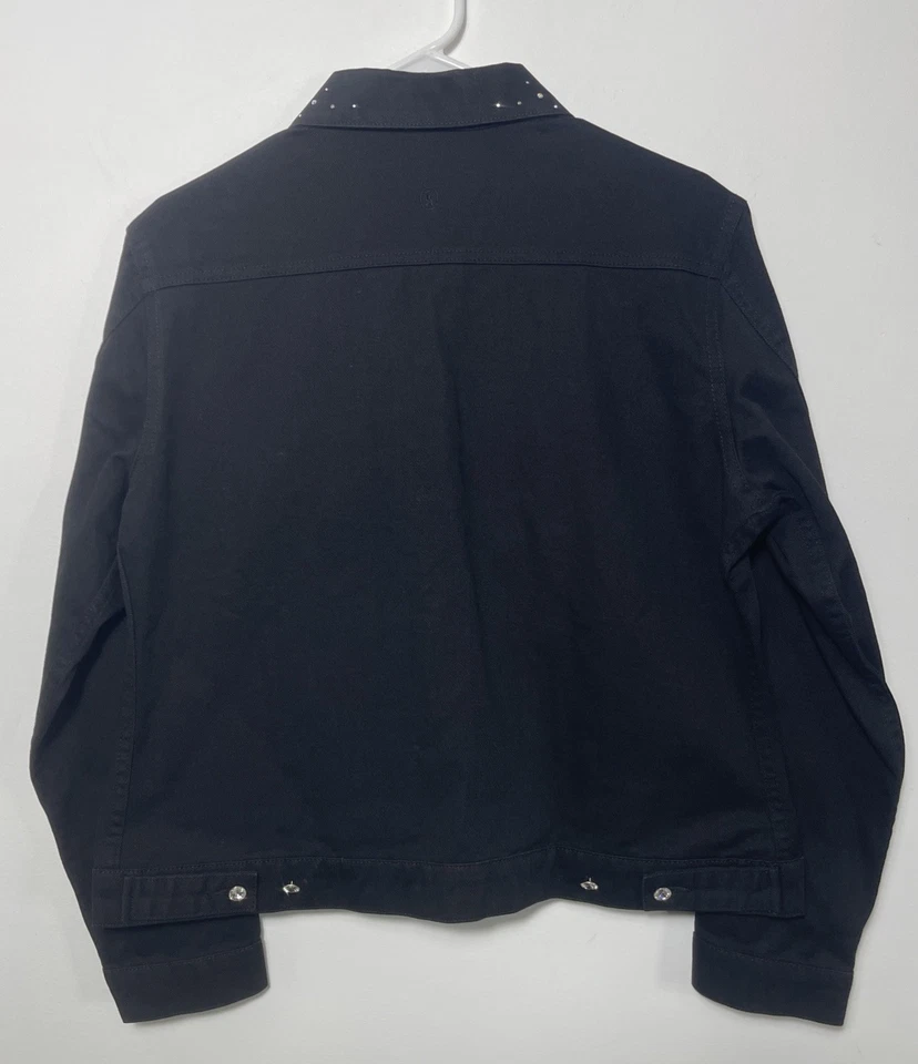 Chaqueta de mezclilla negra adornada con cristal Christine Alexander para mujer mediana nueva sin etiquetas Foto 3 de 4