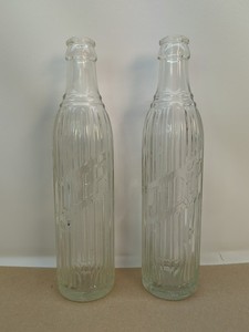 2 Vintage Julep Soda Bottle Clear Glass Ribbed Embossed Pat. March 11, 1924 9oz