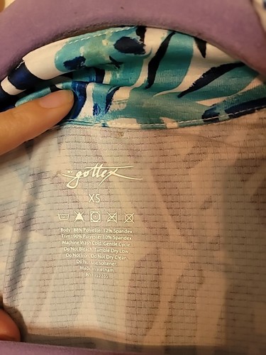 X by Gottex Shirt Damen XS 1/4-Reißverschluss Palmblatt Netz aktiv kühlend Golf Tennis neu mit Etikett - Bild 12 von 14