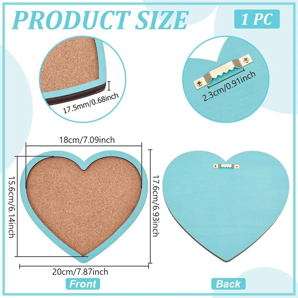 Heart Pin Cork Board, Bulletin Display Board Wall Mounted Cork Board with Lig... - Image 2 of 4