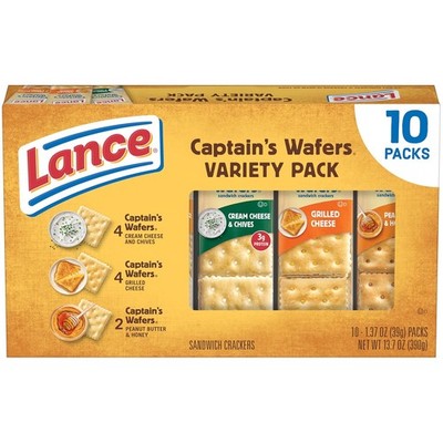 Lance Sandwich Crackers, Captain's Wafers, Variety Pack, 10 Individual Packs