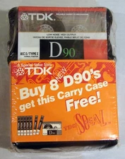 VTG 1988 NEW FACTORY SEALED 8 PACK TDK D 90 TYPE 1 BLANK CASSETTE TAPES W/CASE