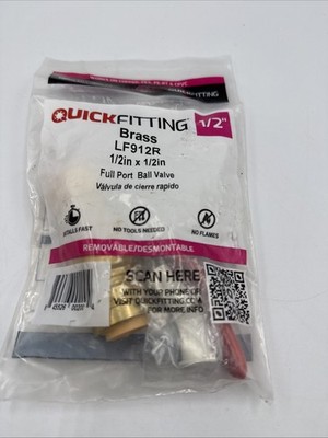 Quick Fitting LF912R Lead Free 1/2'' x 1/2'' ProBite Push Fit Full Port Valve