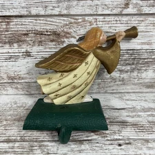 Vintage Eddie Bauer Angel Stocking Holder Cast Iron Christmas Decor Gold & Green