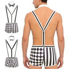 Men Underwear Striped Waiter Cosplay Bar Uniforms Checked Manservant Nightclub