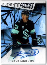 2021-22 UD SP Game Used Authentic Rookies Blue Auto KOLE LIND 144 Seattle Kraken