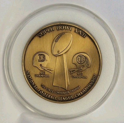 DOLPHINS vs REDSKINS SUPER BOWL XXII LIBERTY MINT 2” BRONZE MEDALLION COIN - Picture 1 of 2