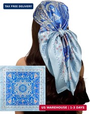 Lourny Head Scarf for Women - 35" Large Fashion Silk-Like Satin Scarf, Square Ba