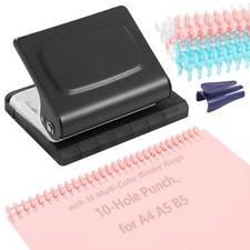 10-Hole Binding Machine Spiral Coil Binder, Spiral Binding Machine with 16 Mu...