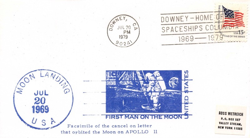 APOLLO 11 10th ANNIV. DOWNEY, CA CANCEL 7/20/79 C76 AIRMAIL CACHET-STAMP SC#1597
