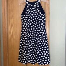 Ann Taylor LOFT Mini Dress Size 2 Sleeveless Navy Polka Dots Lined Cotton NWT