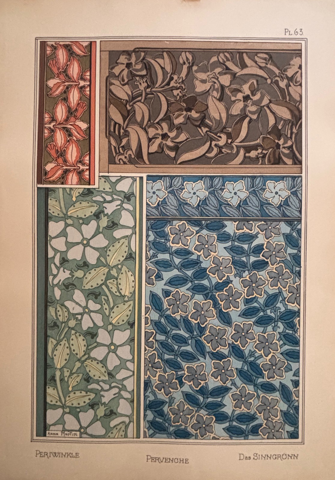Eugène GRASSET : Pervenche, planche 63, Lithographie originale pochoir 1896