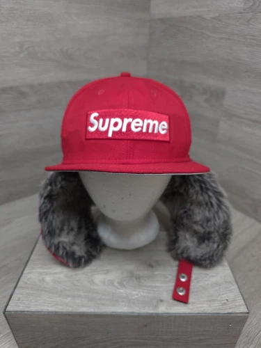 Casquette ajustée homme SUPREME Earflap New Era 59Fifty taille 7 3/8 rouge 100% laine hiver