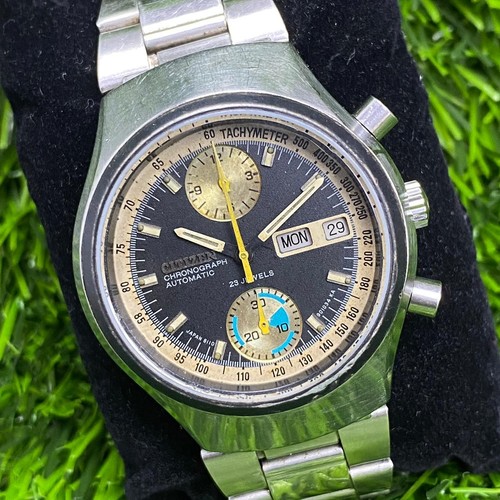 Rare Citizen Chronograph Automatic 67-9038 Challenge Timer Black Dial Watch Men