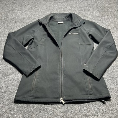 Columbia Women s Black Full-Zip Jacket Zip Pockets Polyester Raincoat Hardshell