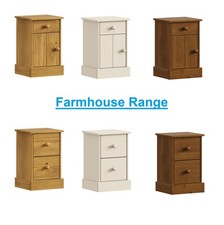 Farmhouse Bedside Table Chest Solid Pine Antique Dark White Lacquer Drawer Door